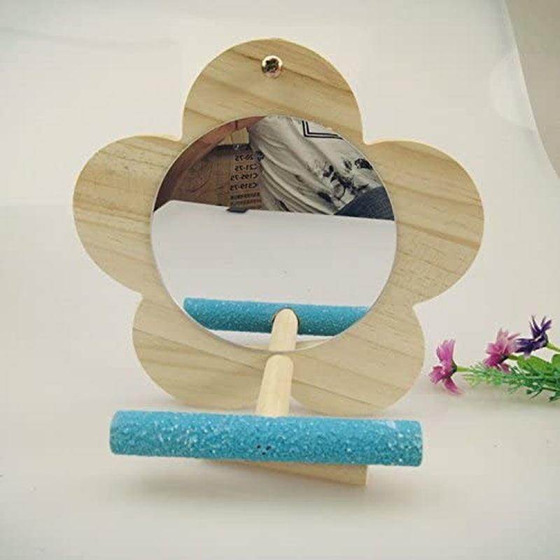 Bird Parrot Mirror Toy with Perch Cage Standing Accessories Parrot Parakeet Budgies Cockatiel Conure Finch Lovebird African Grey Macaw Cockatoo Birdcage Wood Perch(Color Random) (Flower Shape) Animals & Pet Supplies > Pet Supplies > Bird Supplies Hypeety   