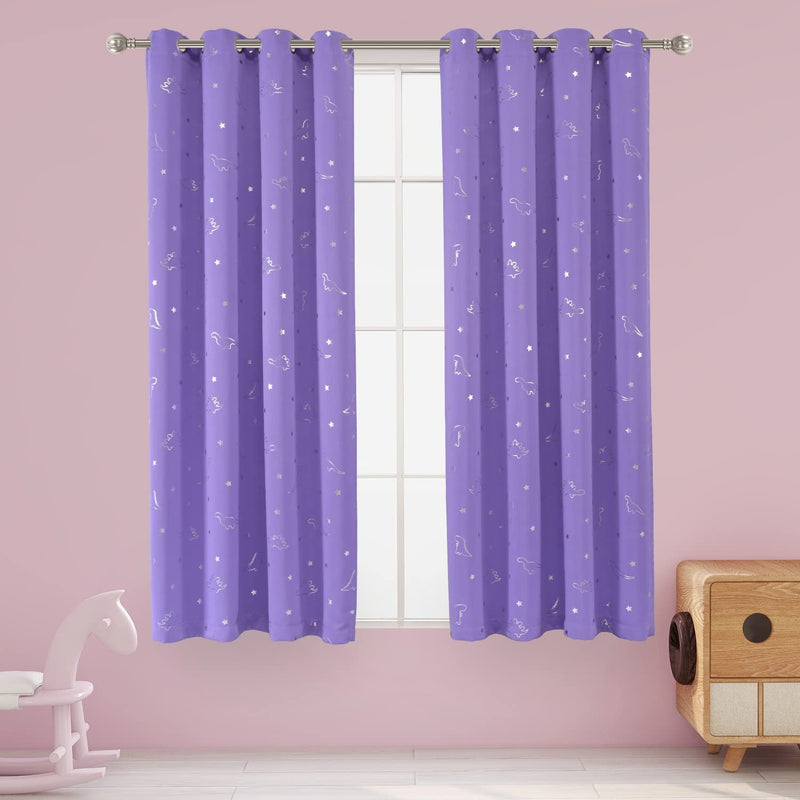 LORDTEX Dinosaur and Star Foil Print Blackout Curtains for Kids Room - Thermal Insulated Curtains Noise Reducing Window Drapes for Boys and Girls Bedroom, 42 X 84 Inch, Grey, Set of 2 Panels Home & Garden > Decor > Window Treatments > Curtains & Drapes LORDTEX Lilac 52 x 63 inch 