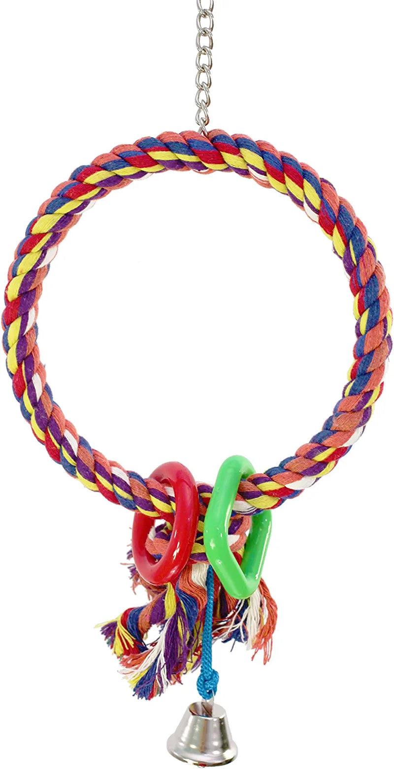 Bonka Bird Toys 1046 Huge Rope Ring Cotton Colorful Rainbow Parrot Macaw African Grey Cockatoo Large  Bonka Bird Toys (6) Inch Ring  