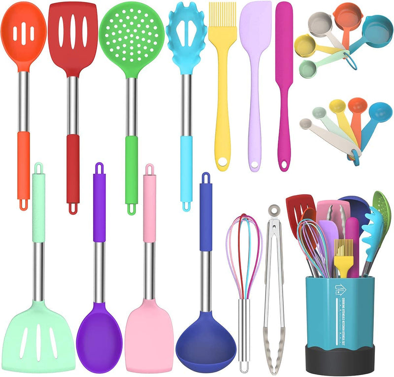 Silicone Cooking Utensil Set, Fungun Non-Stick Kitchen Utensil 24 Pcs Cooking Utensils Set, Heat Resistant Cookware, Silicone Kitchen Tools Gift with Stainless Steel Handle (Khaki-24Pcs) … Home & Garden > Kitchen & Dining > Kitchen Tools & Utensils Fungun Colorful-24pcs  