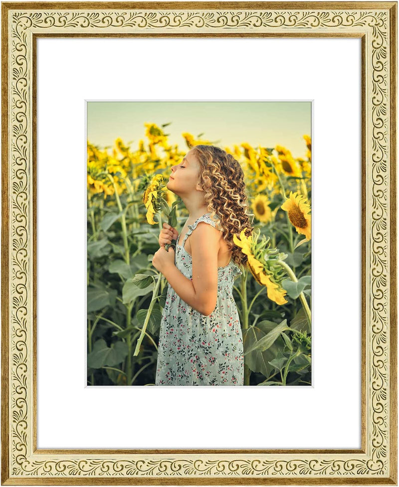 Golden State Art, 11X14 Photo Frame with Mat for Pictures 8X10 and Real Glass (Dark Gold Brown & Bronze Pewter Panel with White Color Mat, 1.25 Inch Frame Border) Home & Garden > Decor > Picture Frames Golden State Art Antique Gold 11x14 