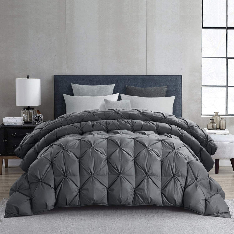 HOMBYS Feather and down Comforter All Season, White Solid Pinch Pleat Design Duvet Insert King Size, 100% Cotton Shell with 8 Tabs (Super King-116X108 Inches, Grey Pinch Pleat) Home & Garden > Linens & Bedding > Bedding > Quilts & Comforters HOMBYS   