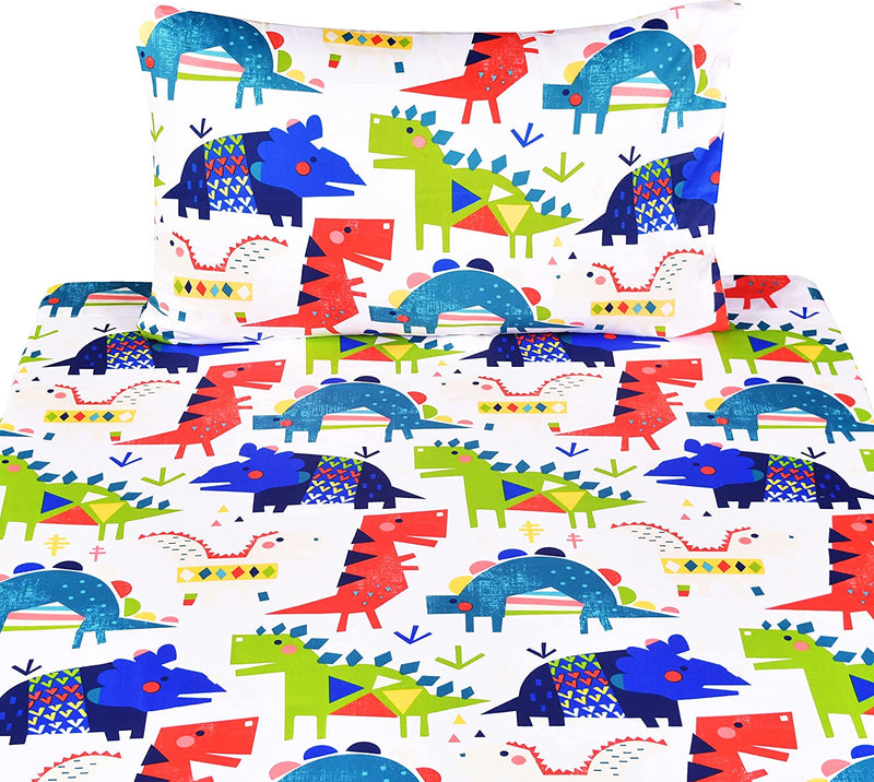 Scientific Sleep Dinosaur Dino Cute Fun 100% Cotton Cozy Twin Bed Sheet Set, Flat Sheet & Fitted Sheet & Pillowcase Natural Bedding Set (15, Twin) Home & Garden > Linens & Bedding > Bedding Scientific Sleep   
