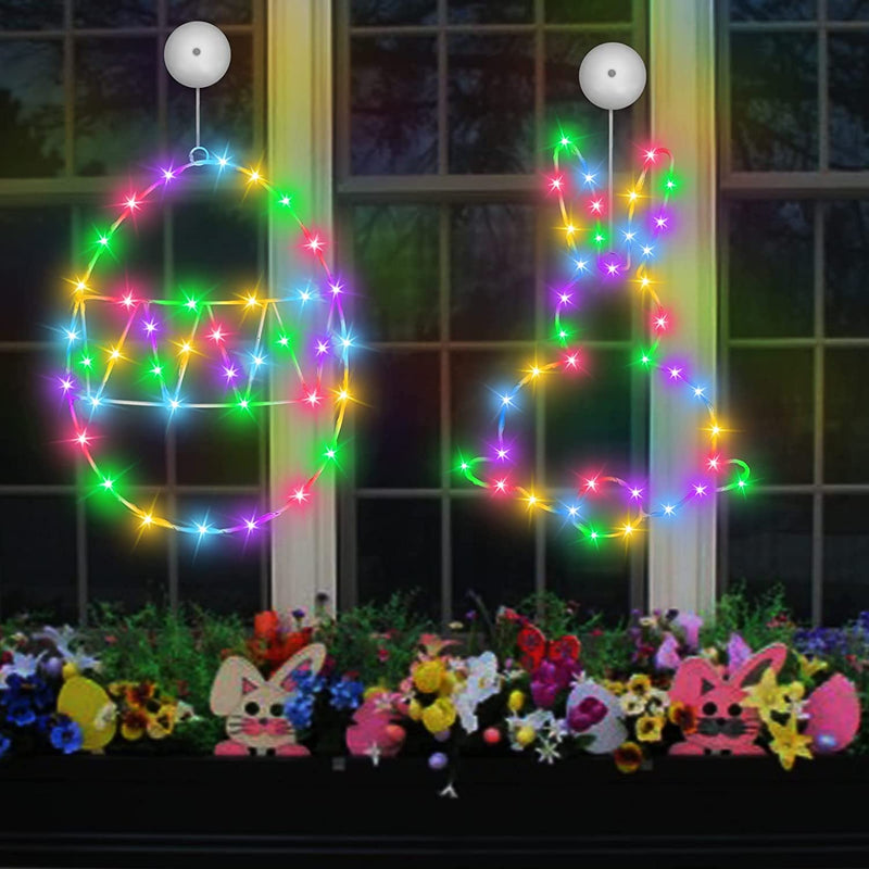 TURNMEON 2 Pack Easter Egg Bunny Window Lights Easter Decorations Battery Operated 45 LED Easter Egg 30 LED Rabbit 12" Waterproof Colorful Lights Easter Decorations Indoor Outdoor Home Party Decor Home & Garden > Decor > Seasonal & Holiday Decorations TURNMEON   