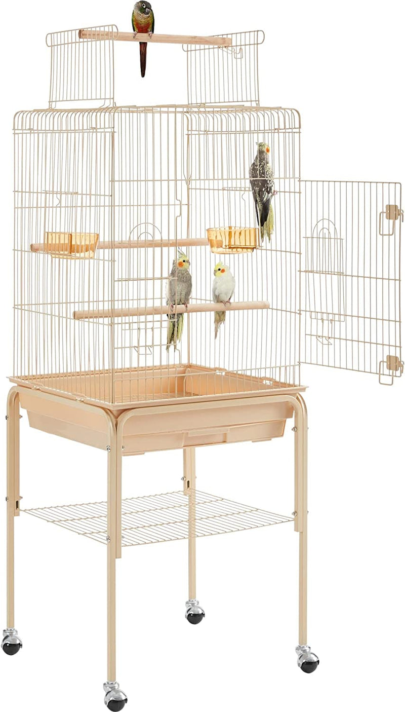 Topeakmart 53.5'' Iron Open Play Top Bird Cage with Stand & Perch for Small Birds Budgies Lovebirds Parakeets, Almond Animals & Pet Supplies > Pet Supplies > Bird Supplies Topeakmart Almond  