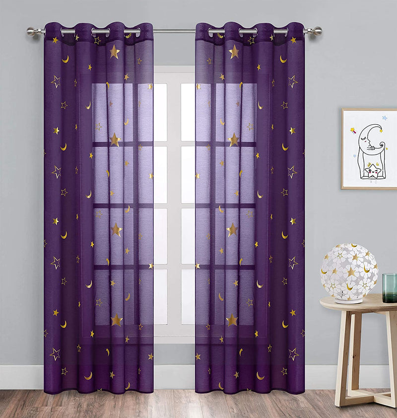 Girl Curtains for Bedroom Pink with Gold Stars Blackout Window Drapes for Nursery Heavy and Soft Energy Efficient Grommet Top 52 Inch Wide by 84 Inch Long Set of 2 Home & Garden > Decor > Window Treatments > Curtains & Drapes Gold Dandelion Gold Purple 52 in x 84 in 