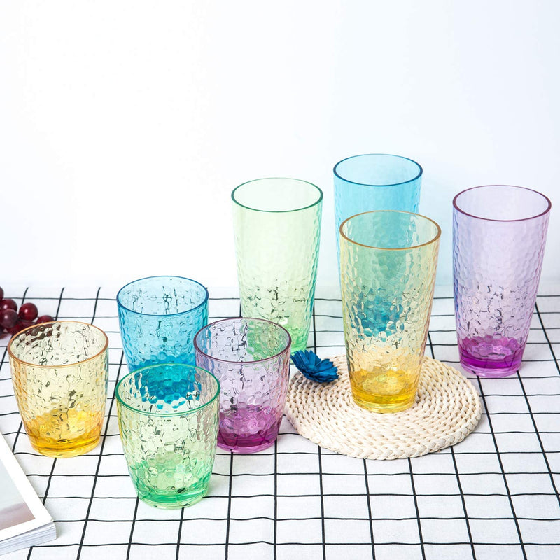 Hammered 26-Ounce Plastic Tumbler Acrylic Glasses, Set of 6 Multicolor