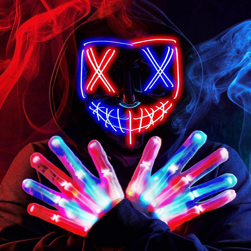 JOYIN Halloween Led Mask Light up Scary Mask and Gloves for Halloween Cosplay Costume and Party Supplies  Joyin Inc. Multi Red+Blue  