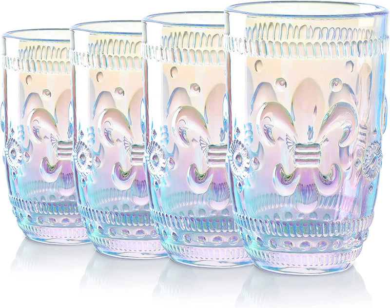 Joeyan Pink Drinking Glass Cups,Flower Embossed Romantic Water Tumblers,Vintage Colored Highball Glassware for Juice Beverage Wine Cocktail,Great for Wedding Party and Home Daily Use,11.5 Oz,Set of 4 Home & Garden > Kitchen & Dining > Tableware > Drinkware Joeyan Iridescent  