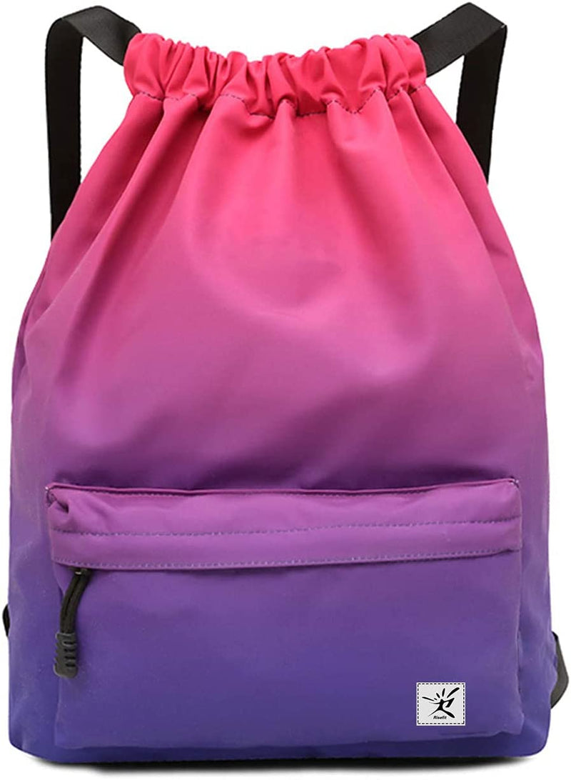Risefit Waterproof Drawstring Bag, Drawstring Backpack, Gym Bag Sackpack Sports Backpack for Women Girls Home & Garden > Household Supplies > Storage & Organization Risefit 01-gradient Purple  