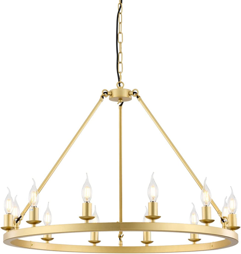 Hubrin Gold Wagon Wheel Chandelier, 20-Light 47 Inch, Farmhouse Industrial X- Large Chandelier Light Fixtures E12 Base Kitchen Island Light for Home Staircase Store (Sand Gold, 47" 20-Light) Home & Garden > Lighting > Lighting Fixtures > Chandeliers Hubrin Sand gold 31.4" 12-Light 