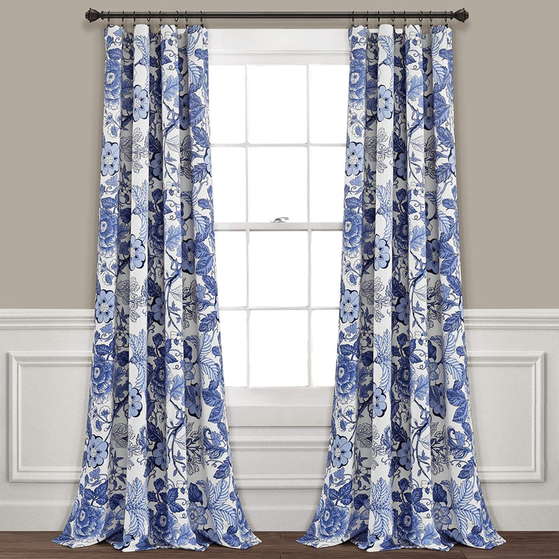 Lush Decor Sydney Curtains | Floral Garden Room Darkening Window Panel Set for Living, Dining, Bedroom (Pair), 84” X 52”, Blue and Yellow, L, Blue & Yellow Sporting Goods > Outdoor Recreation > Fishing > Fishing Rods Triangle Home Fashions Navy 95"L Panel Pair 