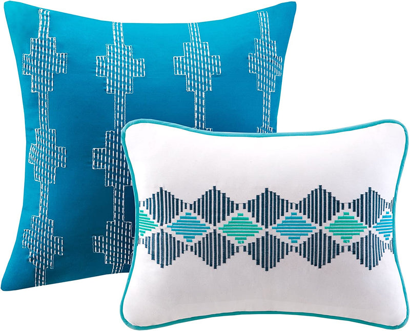 Intelligent Design Cozy Comforter Set Geometric Design Modern All Season Vibrant Color Bedding Set with Matching Sham, Decorative Pillow, Twin/Twin XL, Finn Blue 4 Piece