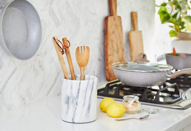 Jemarble Utensil Holder 5.5X6.5 Inch(White) Utensil Crock Kitchen Tools for Cooking Countertop Non-Slip Large Capacity Home & Garden > Kitchen & Dining > Kitchen Tools & Utensils JEmarble   