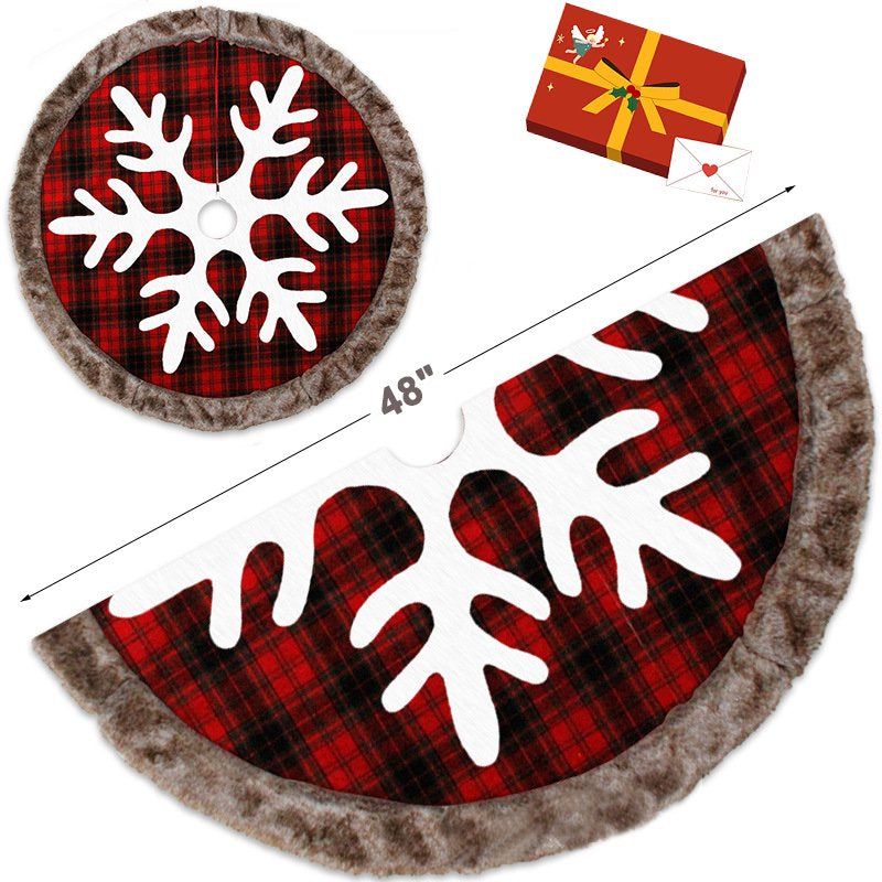Christmas Tree Skirt, 48 Inches Snowflake for Xmas Tree Holiday Party Decorations, Red Home & Garden > Decor > Seasonal & Holiday Decorations > Christmas Tree Skirts Dinosam   