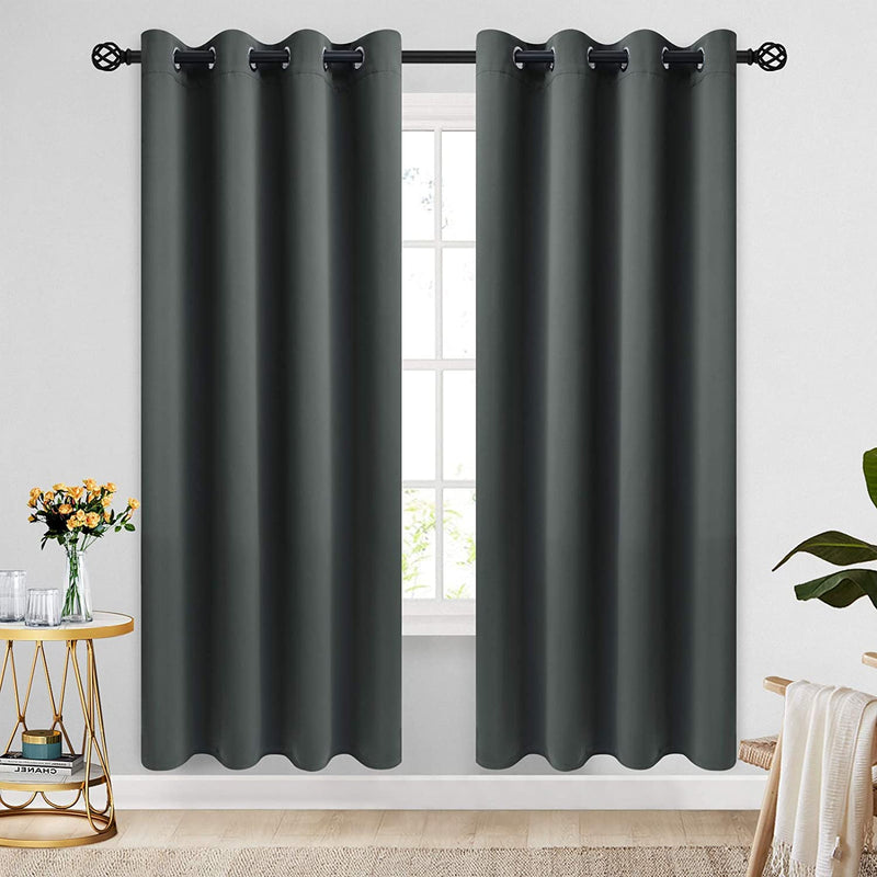 COSVIYA Grommet Blackout Room Darkening Curtains 84 Inch Length 2 Panels,Thick Polyester Light Blocking Insulated Thermal Window Curtain Dark Green Drapes for Bedroom/Living Room,52X84 Inches Home & Garden > Decor > Window Treatments > Curtains & Drapes COSVIYA Dark Grey 52W x 72L 