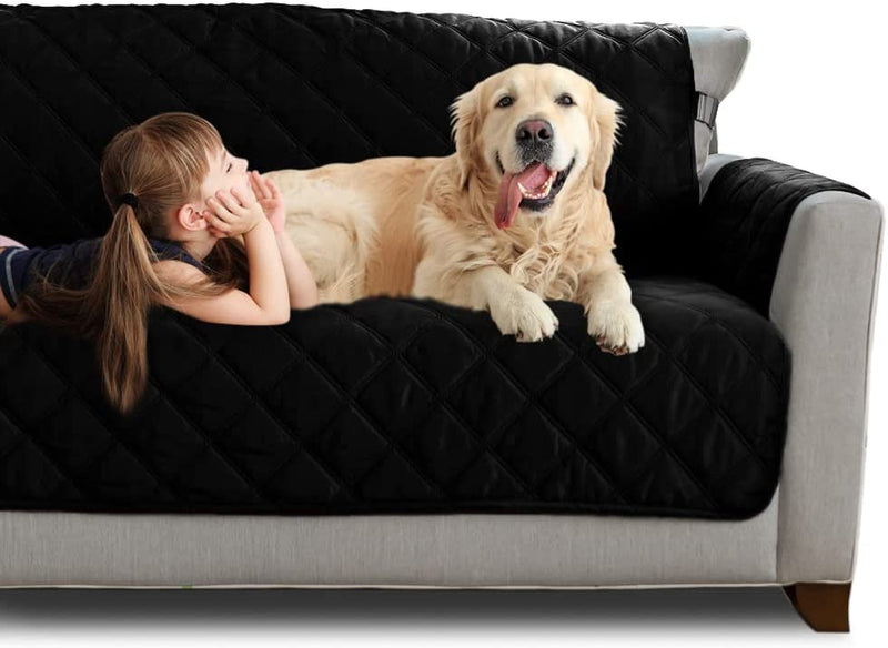 MIGHTY MONKEY Patented Sofa Slipcover, Reversible Tear Resistant Soft Quilted Microfiber, XL 78” Seat Width, Durable Furniture Stain Protector with Straps, Washable Couch Cover, Chevron Navy White Home & Garden > Decor > Chair & Sofa Cushions MIGHTY MONKEY Black/Gray Couch Sofa Oversized 