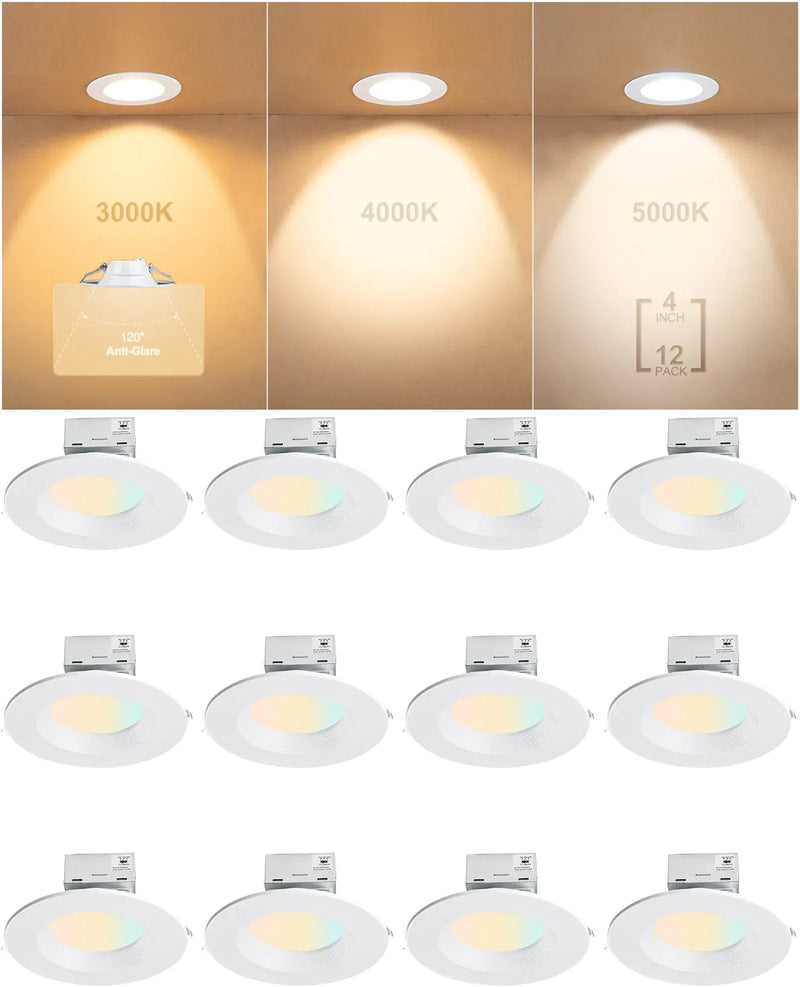 12 of Pack LED Recessed Lighting 6 Inch CRI90 3CCT 3000K/4000K/5000K LED Can Lights Dimmable Resseced Light Fixtures Can-Killer Downlight Ceiling Light, 1200LM Brightness Slim Pot Canless-Ic Rate Home & Garden > Lighting > Flood & Spot Lights Lightdot 5000k/4000k/3000k 4in downlight || 12Pack 