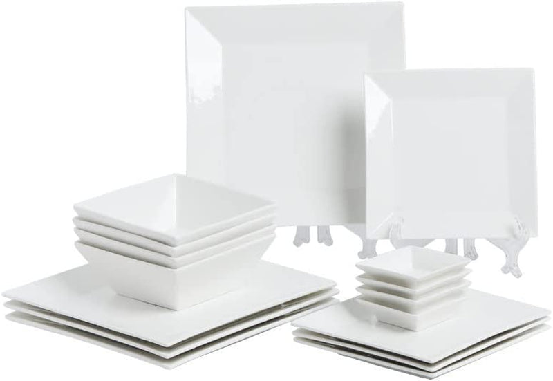 Porlien Checker 16-Piece Square Dinnerware Set for 4 with Side Dishes Home & Garden > Kitchen & Dining > Tableware > Dinnerware Porlien White  