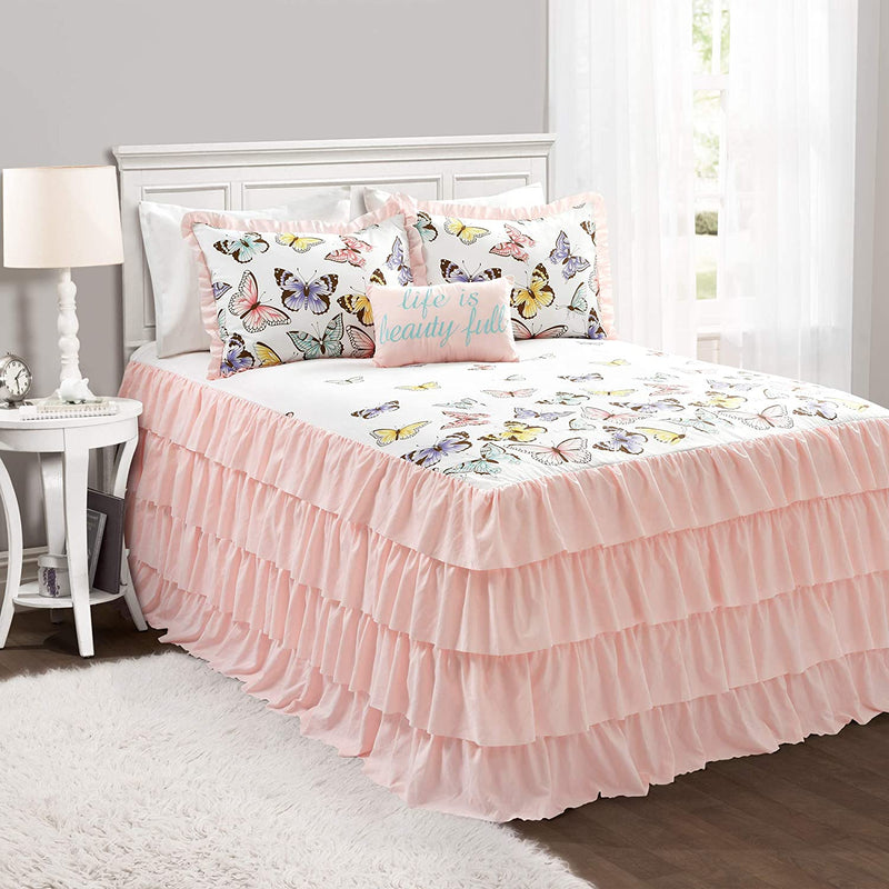 Lush Decor Pink Flutter Butterfly 4-Piece Bedspread Set, Cute Comforter (Full) Home & Garden > Linens & Bedding > Bedding > Quilts & Comforters Triangle Home Fashions Bedspread Set Full 