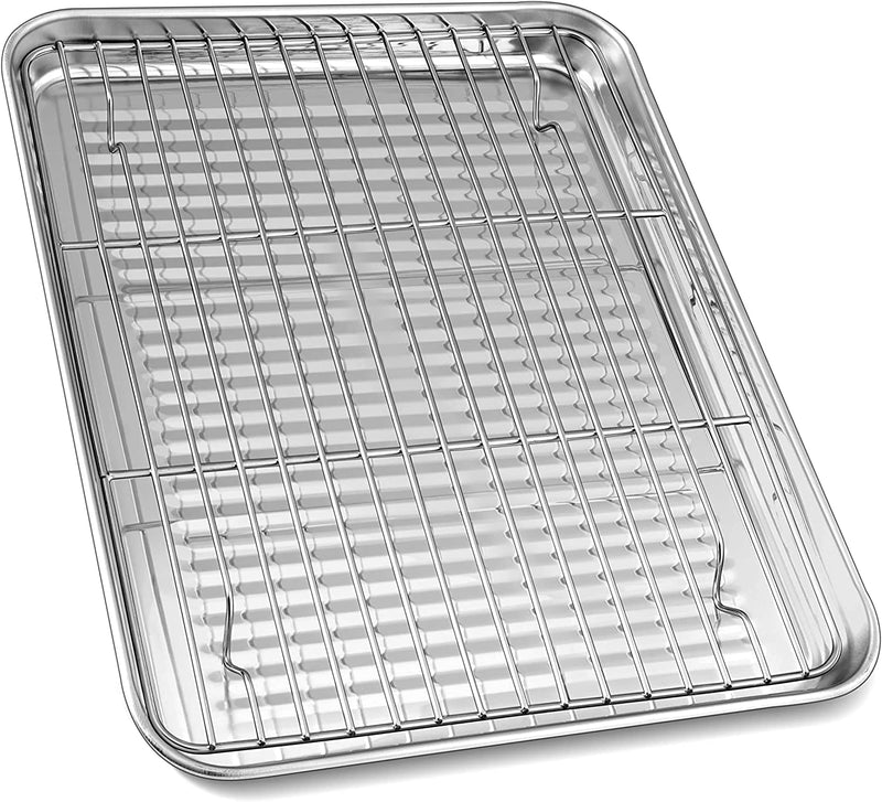 Herogo Baking Pan Sheet with Cooling Rack Set for Oven, 18 X 13 X 1 Inch, Stainless Steel Fluted Bakeware Cookie Sheet Tray Non-Stick, Dishwasher Safe Home & Garden > Kitchen & Dining > Cookware & Bakeware Herogo 12.4'' x 9.6'' x 1''  