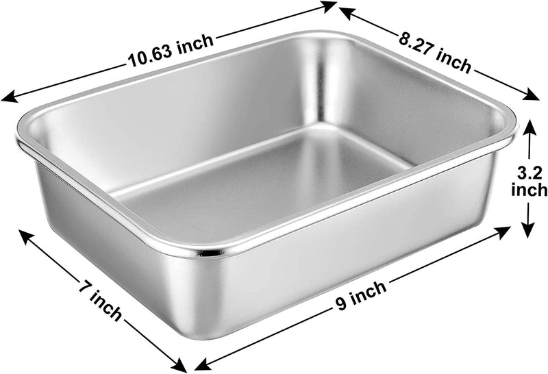 Lasagna Deep Baking Pan - 10.7” X 8.3” X 3.2”,P&P CHEF Rectangular Cake Pan Cookie Bakeware Stainless Steel for Brownie/ Bread/ Meat, Deep Side & round Corner, Brushed Finish & Dishwasher Safe Home & Garden > Kitchen & Dining > Cookware & Bakeware P&P CHEF   