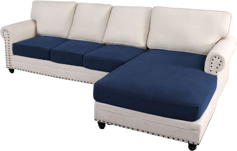 H.VERSAILTEX Sectional Couch Covers 3 Pieces Sofa Seat Cushion Covers L Shape Separate Cushion Couch Chaise Cover Elastic Furniture Protector for Both Left/Right Sectional Couch (3 Seater, Grey) Home & Garden > Decor > Chair & Sofa Cushions H.VERSAILTEX Navy 4 Seater 