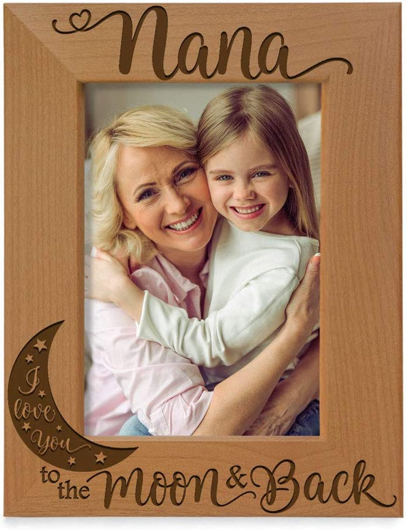KATE POSH - Nana I Love You to the Moon and Back Engraved Natural Wood Picture Frame, Mother'S Day Gifts for Grandma, Birthday Gifts, Best Grandma Ever, Granddaughter & Grandson (5X7-Vertical) Home & Garden > Decor > Picture Frames KATE POSH 5" x 7" Vertical  