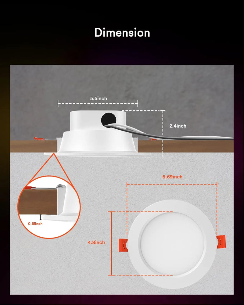 Lumary Integrated Smart Recessed Lighting 6 Inch with Junction Box 13W 1100LM Canless Wifi Downlight with BT Remote RGBCW Color Changing APP Dimmable Wafer Light Work with Alexa/Google Assistant, 4PCS Home & Garden > Lighting > Flood & Spot Lights Lumary   