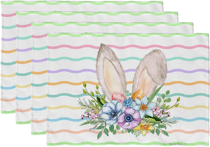 ARKENY Happy Easter Egg Cute Bunny Table Runner 13X72 Inches Seasonal Spring Decor Summer Holiday Farmhouse Indoor Vintage Theme Gathering Dinner Party Decorations Home & Garden > Decor > Seasonal & Holiday Decorations ARKENY placemats 12"X18"  