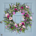 Spring Easter Wreaths for Front Door Outside, 22'' Summer Door Wreath, Lavender and Daisy, Artificial Decor Decorations for Home, Farmhouse, Window, Wedding (Pink)