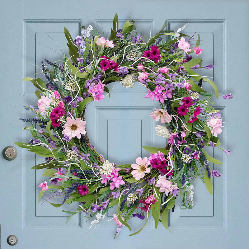 Spring Easter Wreaths for Front Door Outside, 22'' Summer Door Wreath, Lavender and Daisy, Artificial Decor Decorations for Home, Farmhouse, Window, Wedding (Pink) Home & Garden > Decor > Seasonal & Holiday Decorations Soomeir Pink  