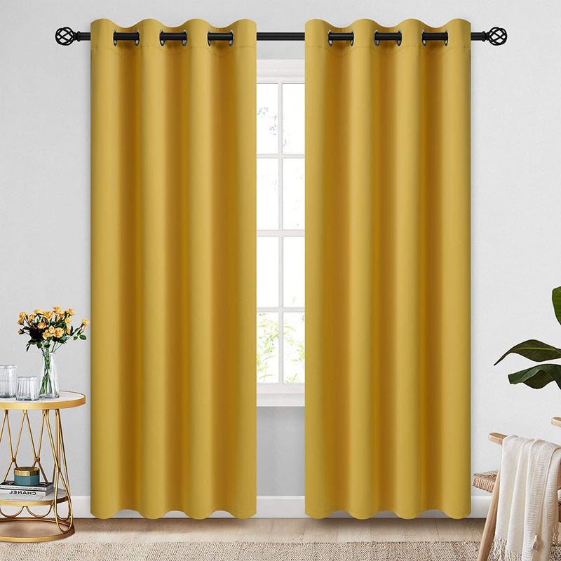 COSVIYA Grommet Blackout Room Darkening Curtains 84 Inch Length 2 Panels,Thick Polyester Light Blocking Insulated Thermal Window Curtain Dark Green Drapes for Bedroom/Living Room,52X84 Inches Home & Garden > Decor > Window Treatments > Curtains & Drapes COSVIYA Yellow 52W x 84L 