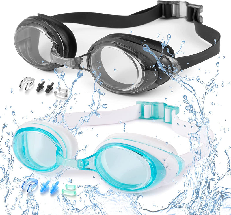 Hnearstar Swimming Goggles 2 Pack Anti-Fog Anti-Uv Silicone Swim Goggles Adult Men Women Youth Sporting Goods > Outdoor Recreation > Boating & Water Sports > Swimming > Swim Goggles & Masks hnearstar Black & Lake Blue  