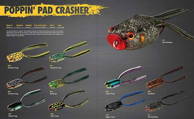 BOOYAH Poppin' Pad Crasher Topwater Bass Fishing Hollow Body Frog Lure with Weedless Hooks Sporting Goods > Outdoor Recreation > Fishing > Fishing Tackle > Fishing Baits & Lures Pradco Outdoor Brands   