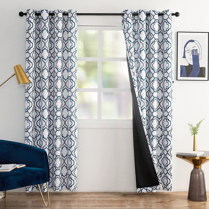 Reepow Grey Blackout Curtains 84 Inch Length for Bedroom Living Room, Soft Heavy Weight Moroccan Full Blackout Grommet Window Drapes Set of 2 Panels, 52" W X 84" L Home & Garden > Decor > Window Treatments > Curtains & Drapes Reepow Navy Blue and Grey 52"×84"×2 Panels 