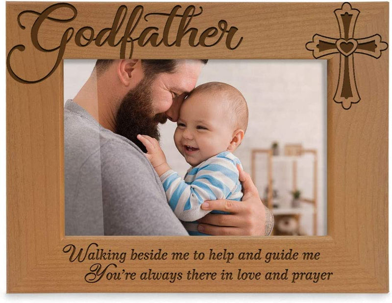 KATE POSH - Godmother Engraved Natural Wood Picture Frame, Cross Decor, Godmother Gift from Godchild, Baptism Gifts, Religious Catholic Gifts, Thank You Gifts (5" X 7" Horizontal) Home & Garden > Decor > Picture Frames KATE POSH 4x6 Horizontal (Godfather)  