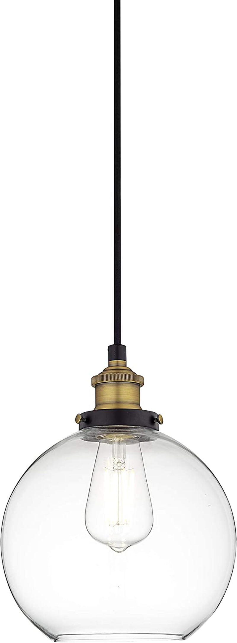 Linea Di Liara Primo Large Black and Gold Glass Globe Pendant Light Fixture Farmhouse Pendant Lighting for Kitchen Island Mid Century Modern Ceiling Light Clear Glass Shade, UL Listed Home & Garden > Lighting > Lighting Fixtures Linea di Liara   