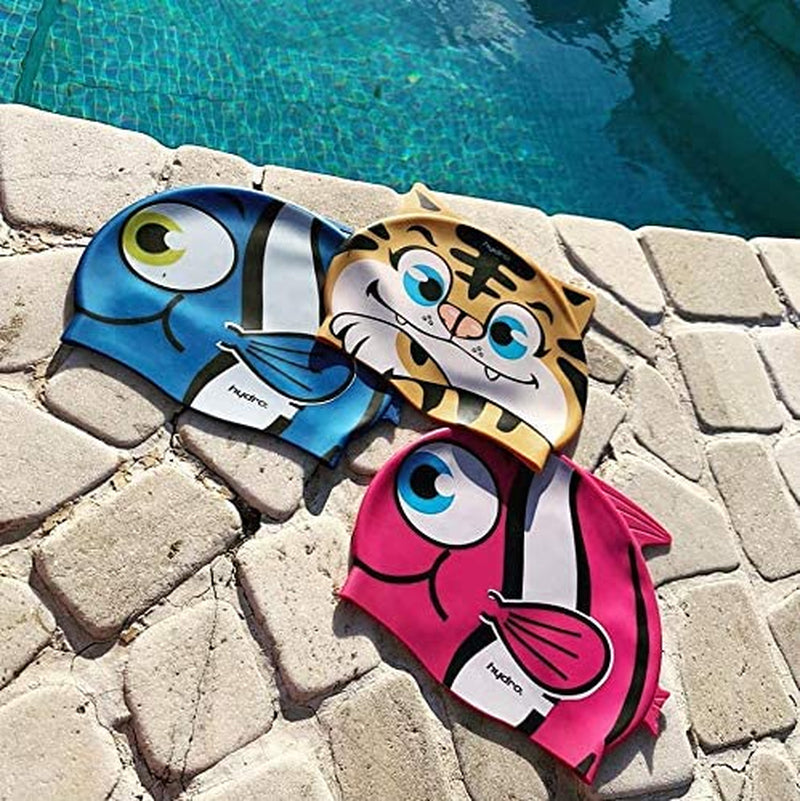Hydro Silicone Swimming Caps for Kids, Stretchy Elastic Waterproof Swim Cap with Cartoon Sharks, Fish, Tiger & Penguin Design, Best for Boys and Girls Sporting Goods > Outdoor Recreation > Boating & Water Sports > Swimming > Swim Caps HYDRO   