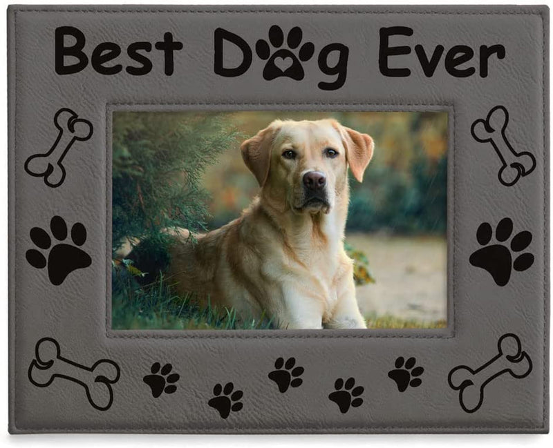 KATE POSH - Best Dog Ever Engraved Leather Picture Frame - Dog Lover Gifts, Dog Memorial Gifts, Birthday Gifts, Dog Paws and Bones Decor, Pet Memorial Gifts (4X6-Vertical) Home & Garden > Decor > Picture Frames KATE POSH 5x7-Horizontal (Tan)  