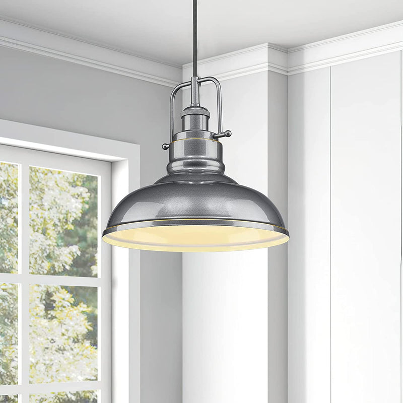 Zeyu 1-Light Industrial Pendant Light, Modern Ceiling Hanging Light Fixture for Kitchen Island Bedroom, Metal Dome Shade, Gray Finish, 016-1 SG Home & Garden > Lighting > Lighting Fixtures zeyu   