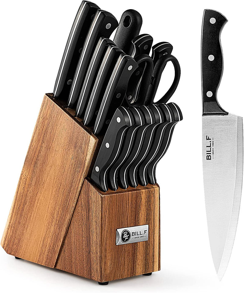 Kitchen Knife Set,14 Pieces Knife Block Sets with Sharpener, Stainless Steel Chef Knife Set with Wooden Block,Ultra Sharp Cutlery Knife with Steak Knives & Kitchen Shears