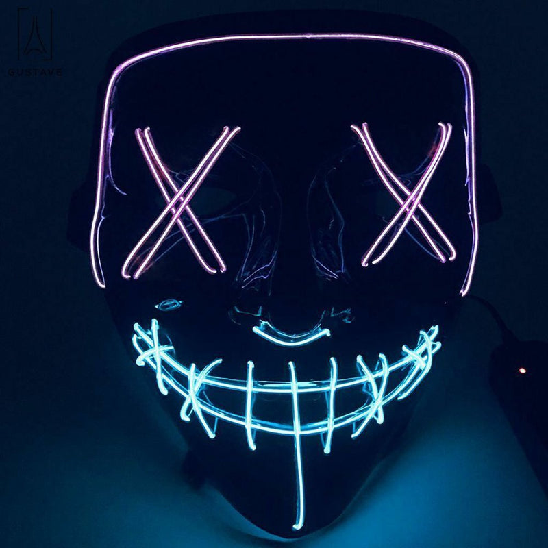 Gustave Halloween Scary Light Mask 4 Modes 2 Colors Cosplay Led Costume Mask EL Wire Light up for Festival Party Costume Christmas "Fluorescent Green+White" Apparel & Accessories > Costumes & Accessories > Masks Gustave Purple+Ice Blue  