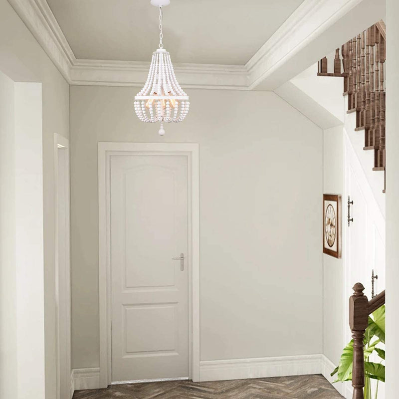 ALICE HOUSE 14.2" Wood Bead Chandeliers, Rustic White Finish, 3 Light Wood Beaded Pendant Light for Dining Room, Kitchen, Entryway and Bedroom, ETL Listed, AL9031-P3 Home & Garden > Lighting > Lighting Fixtures ALICE HOUSE   