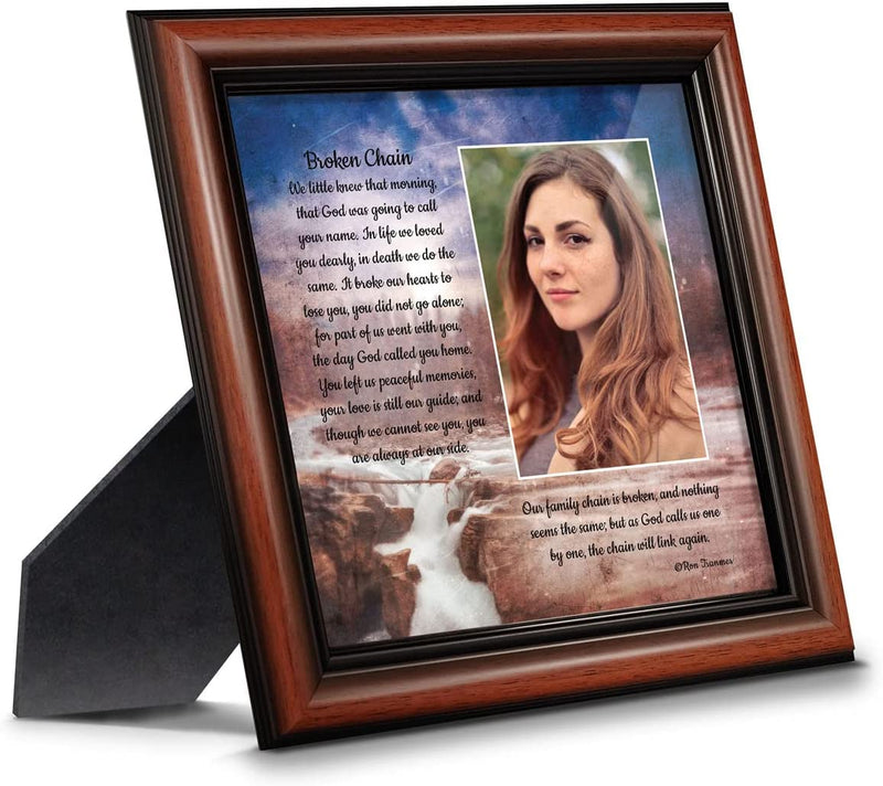 Sympathy Gift in Memory of Loved One, Memorial Picture Frames for Loss of Loved One, Memorial Grieving Gifts, Condolence Card, Bereavement Gifts for Loss of Mother, Father, Broken Chain Frame, 6382BW Home & Garden > Decor > Picture Frames Crossroads Home Décor Walnut 8x8 w/Picture Opening v1 