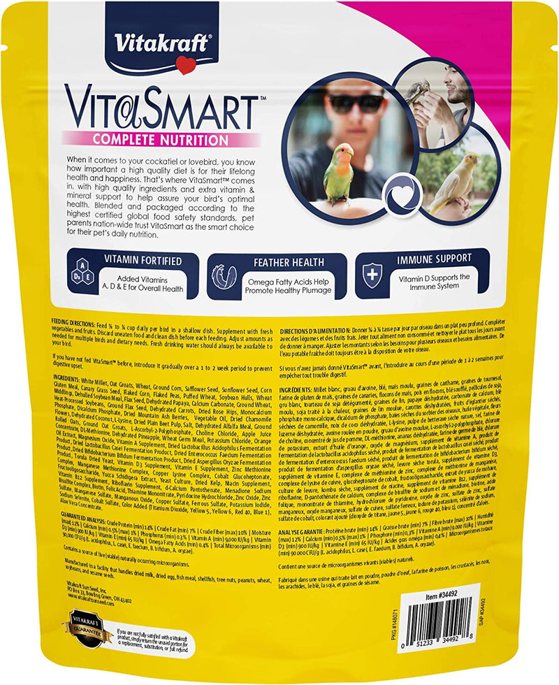 Vitakraft Vita Smart Gourmet Cockatiel and Lovebird Food - Vitamin-Fortified - Daily Pet Bird Food Animals & Pet Supplies > Pet Supplies > Bird Supplies > Bird Food Vitakraft   