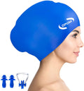 Women Silicone Swimming Cap, High Elasticity Thick Swim Hats for Long Hair, Bathing Swimming Caps for Women and Men Keep Your Hair Dry, with Ear Plugs and Nose Clip, Easy to Put on and Off Sporting Goods > Outdoor Recreation > Boating & Water Sports > Swimming > Swim Caps china blue  
