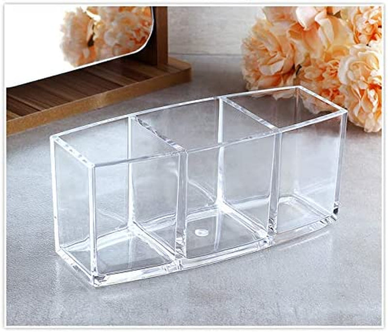 Sooyee Acrylic Pen Holder 3 Compartments,Clear Pen Holder Organizer Makeup Brush Holder for Office Desk Accessories,Cosmetic Brush Storage Box, School,Dorm,Bathroom,Kitchen,Clear