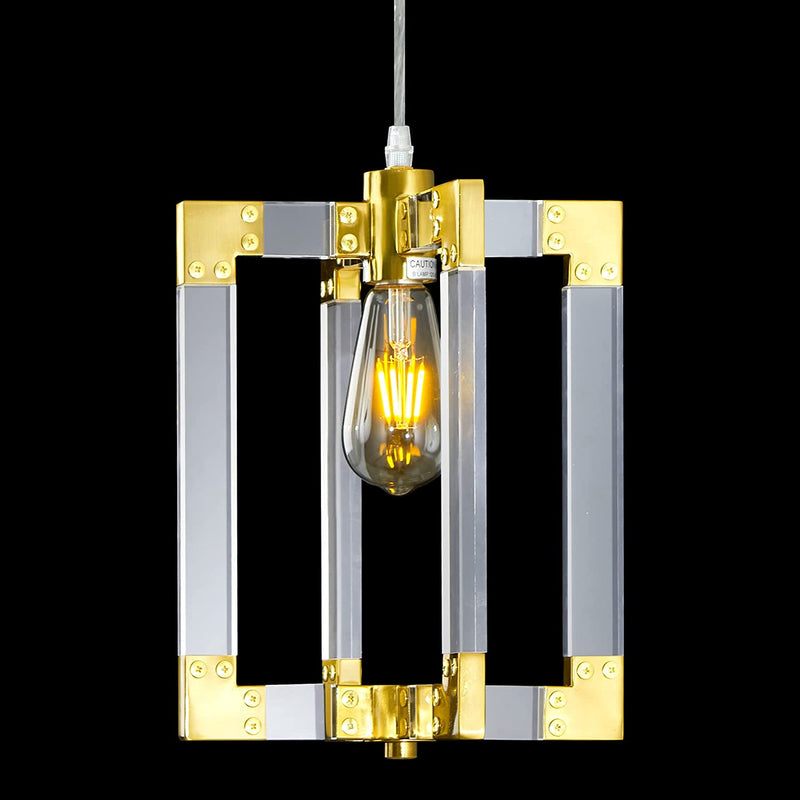 Acrylic Gold Chandelier, 4 Light Hanging Ceiling Light Fixture Rectangle Brass Gold Modern Chandelier for Dining Room, Bedroom, Foyer and Entryway Home & Garden > Lighting > Lighting Fixtures > Chandeliers Reaketon 1-Light  