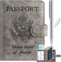 Passport Holder Cover Wallet RFID Blocking Leather Card Case Travel Accessories for Women Men Sporting Goods > Outdoor Recreation > Winter Sports & Activities PASCACOO 111#Grey Clear Vaccine Card Slot 